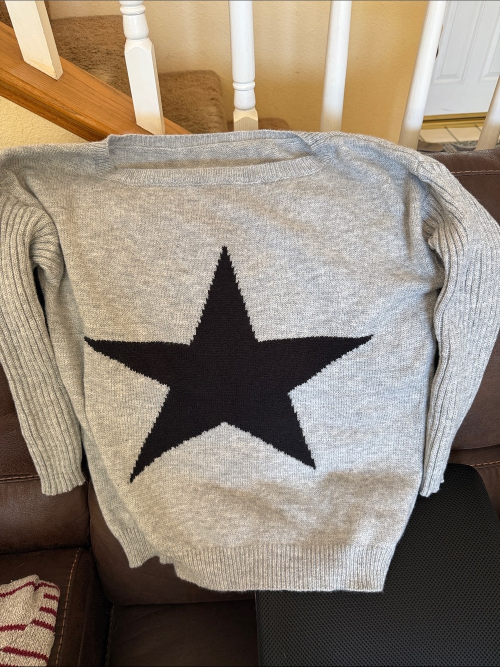Grey Knit Sweater with Black Star Motif
